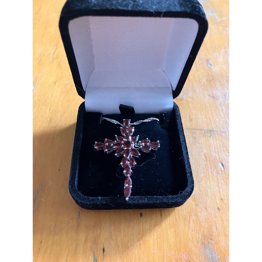 Garnet Cross Necklace Womens Red Sterling Silver 925 India Pendant